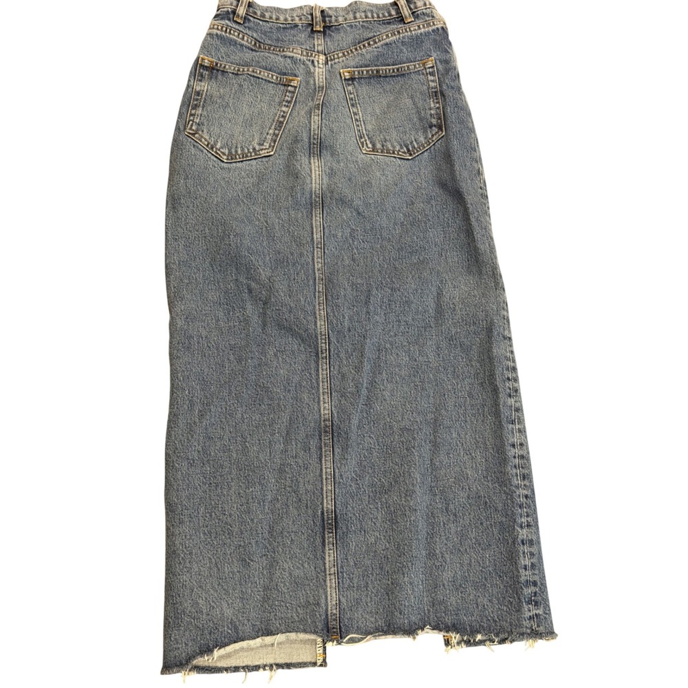 $168 Reformation Nila Long Denim Jean Skirt Blue Crossover Waist Midi Slit 26 4 - Picture 14 of 15